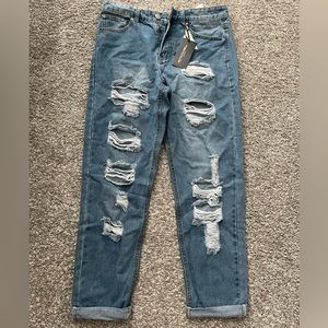 Pretty Little Thing “Extreme Rip Boyfriend Mid Wash Jean” SIZE 10